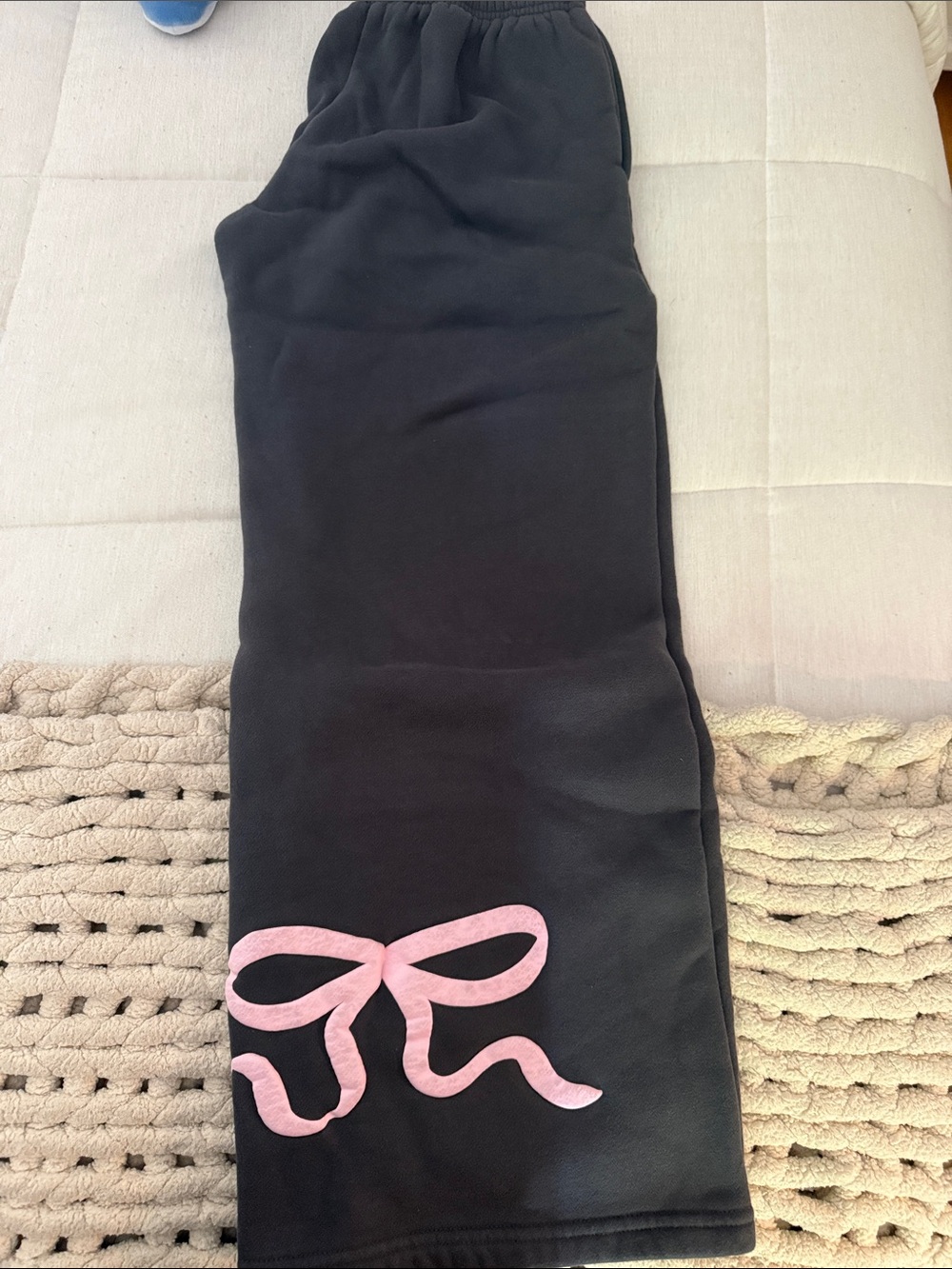 Edikted Black Sweatpants with Pink Bow Accent